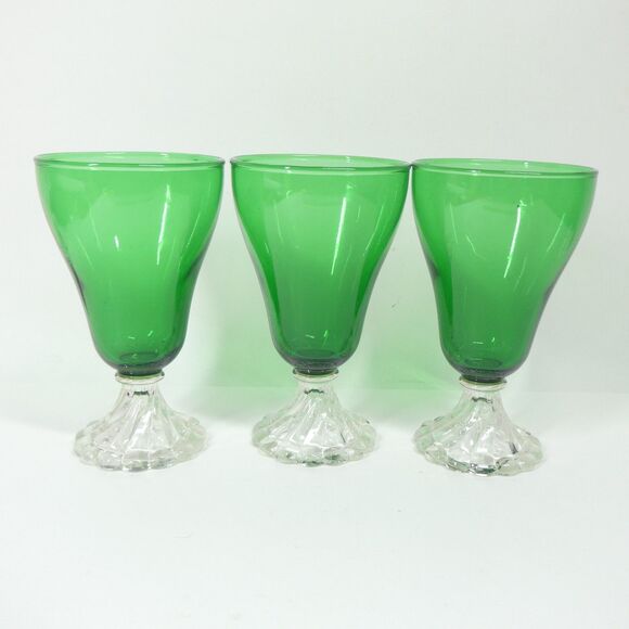 3 Anchor Hocking Burple Inspiration Green Glasses 5 3/4" Water Goblet Vtg MCM - Picture 1 of 5